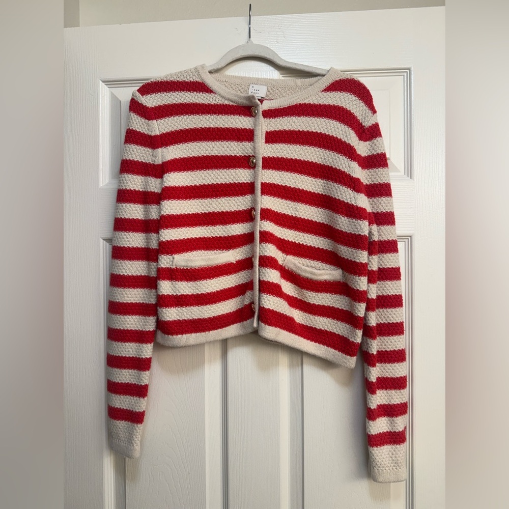 a new day Red and Cream Stripped Cardigan